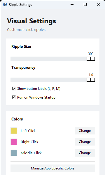 Ripple Mouse Effect Settings Interface